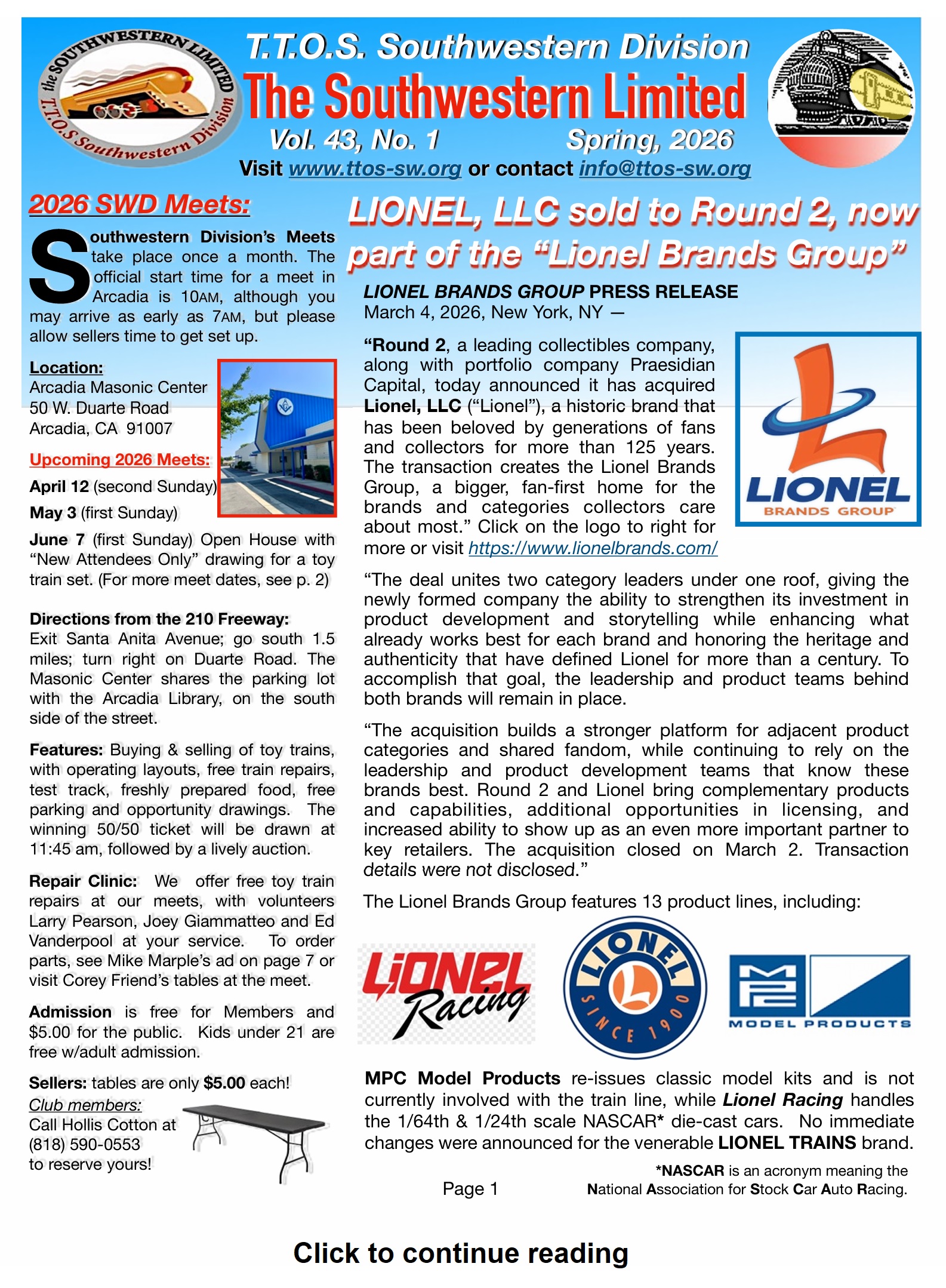 click this link or the image below to view or download the latest edition of the TTOS-SW Division Limited Newsletter